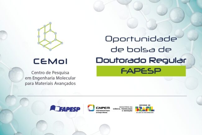 Capa de postagem com o logo do CEMol e texto: "Oportunidade de bolsa de Doutorado Regular FAPESP"